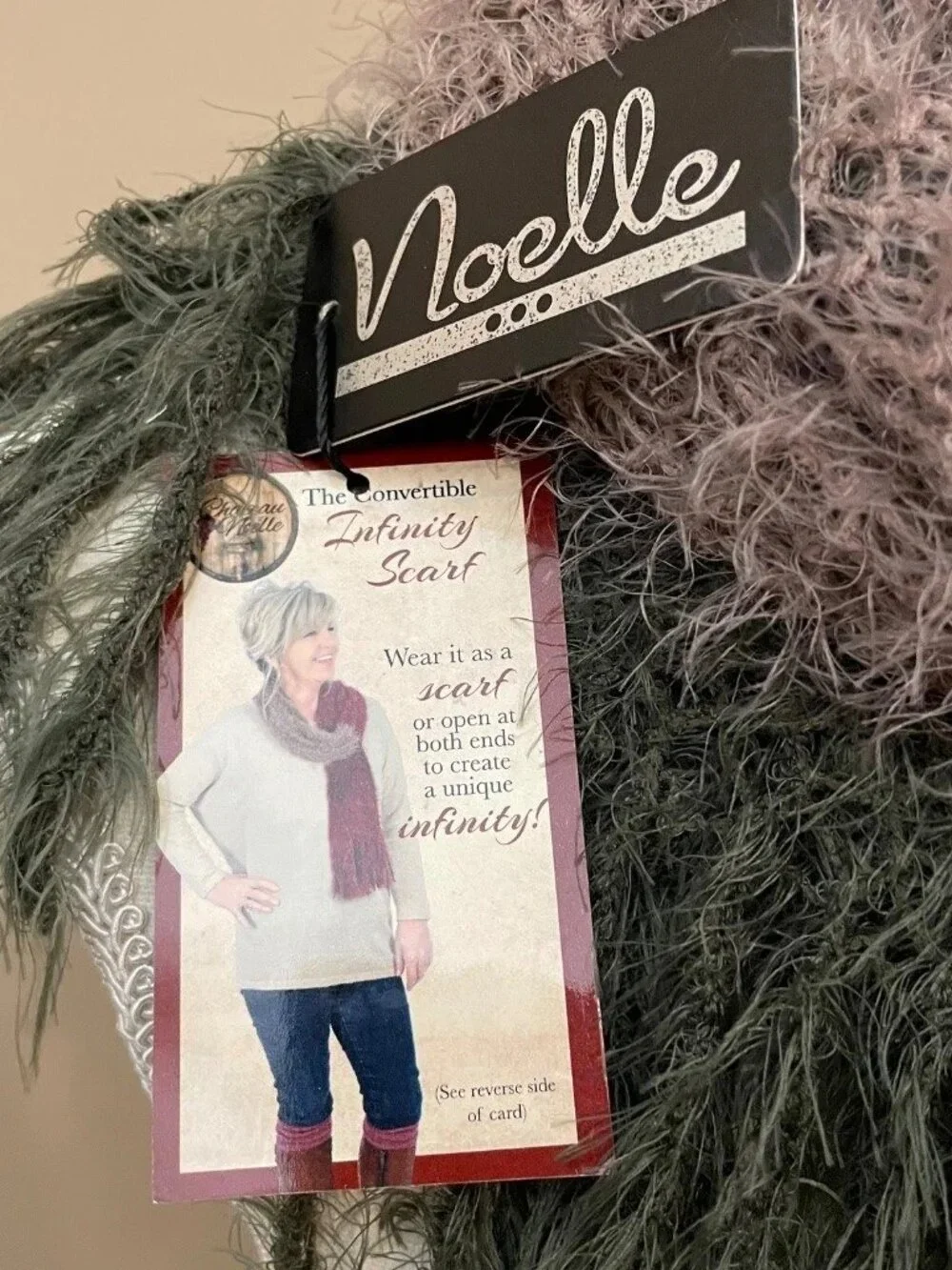 Chateau Noelle Infinity Scarf Green Brown Stretch Knit Convertible Loop NWT